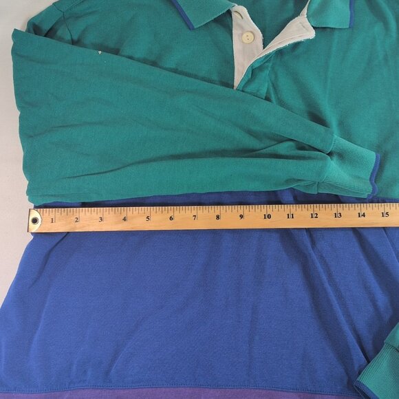 Sears Vintage 90s Green Blue Purple Striped Collared Long Sleeve Button M Medium - Picture 8 of 15